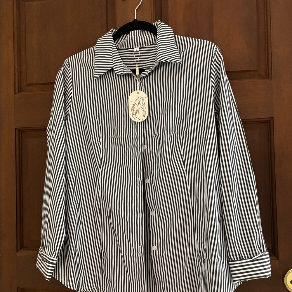 Black and White Striped Button-Up Shirt